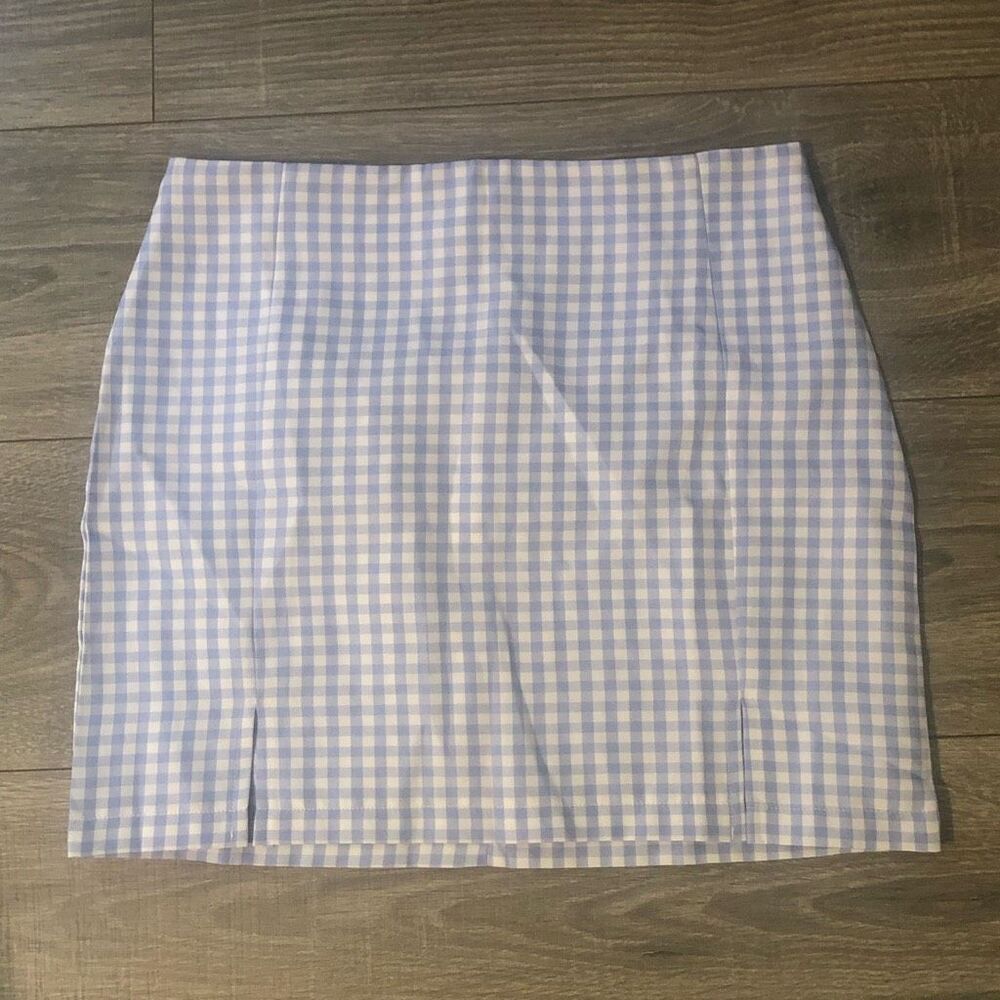 shein womensโsize medium blue white checkered skirt preppy summer springโ